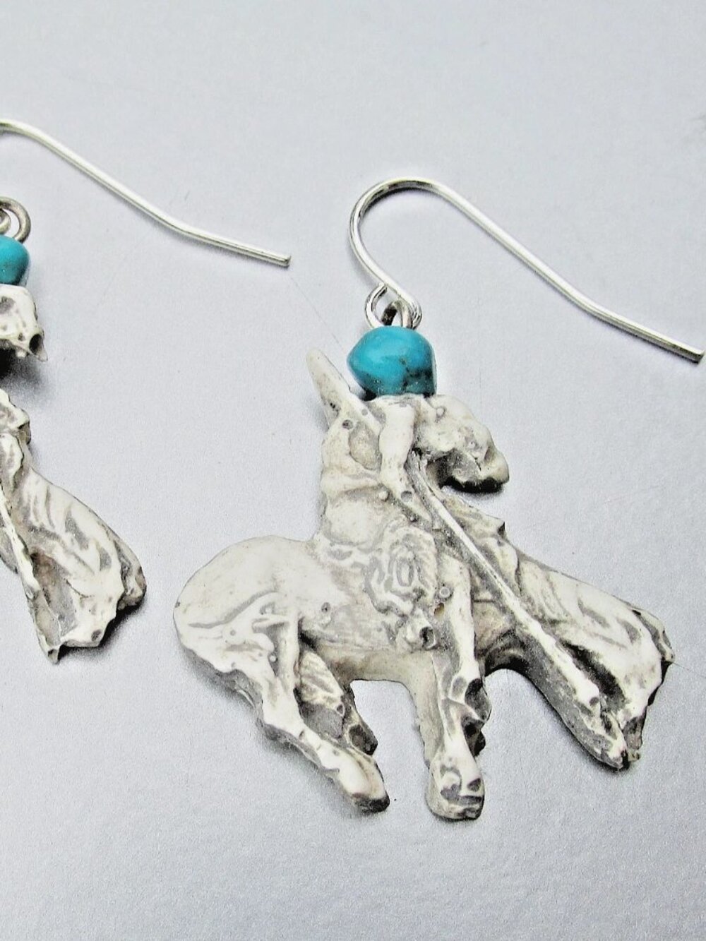 Vintage Sterling Silver Turquoise COWBOY Western Dangle Earrings